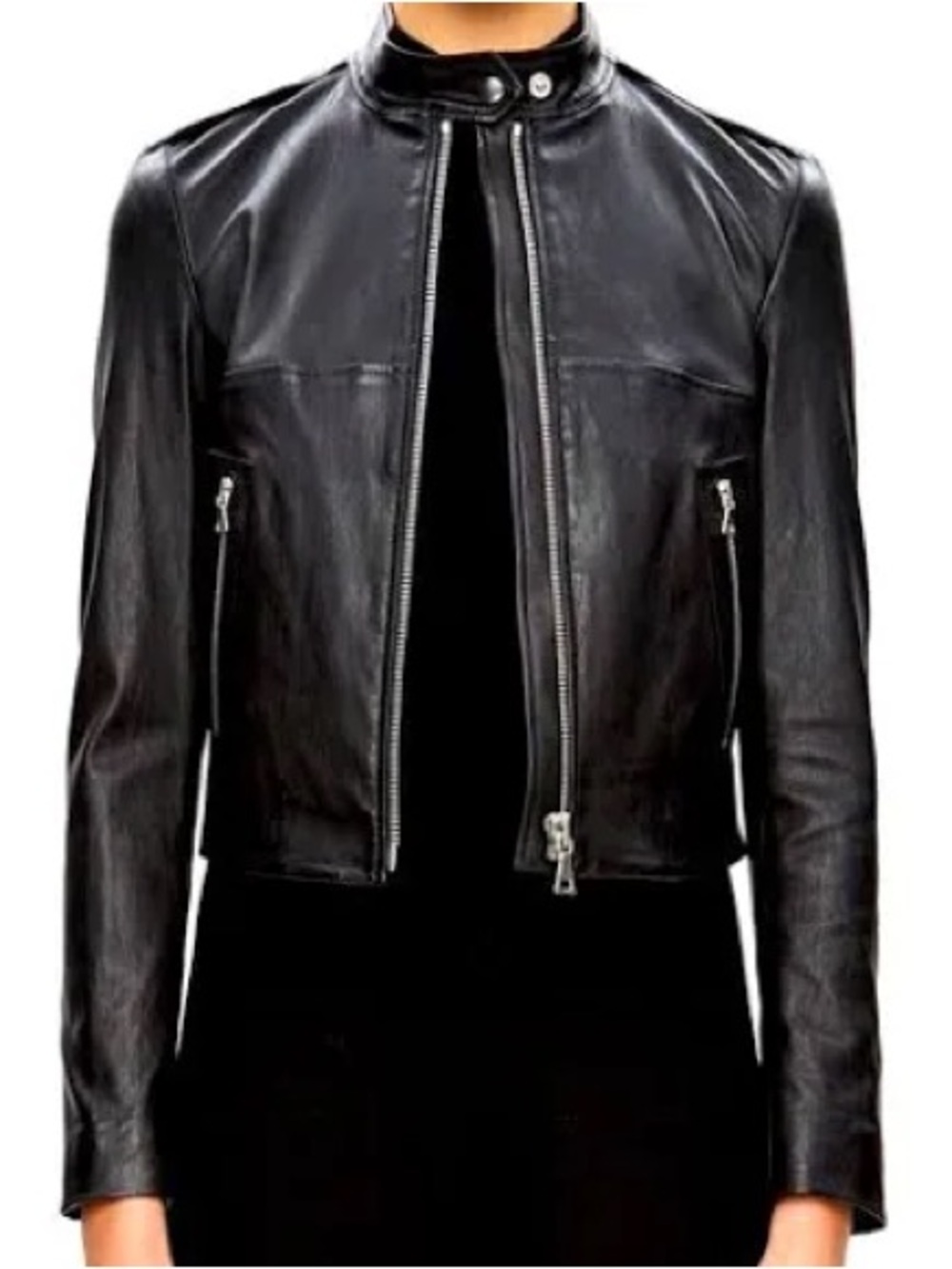 Theory Classic Black Leather Moto Jacket - Women's